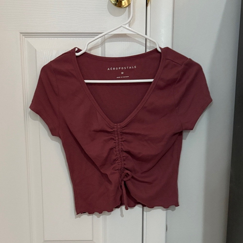 Aeropostale Women's Maroon Ruched Blouse